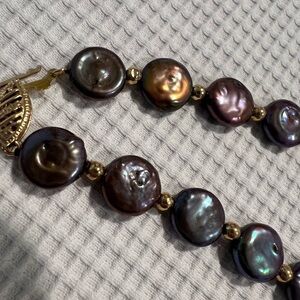 14K FIC Peacock -Coin Pearl Choker Necklace